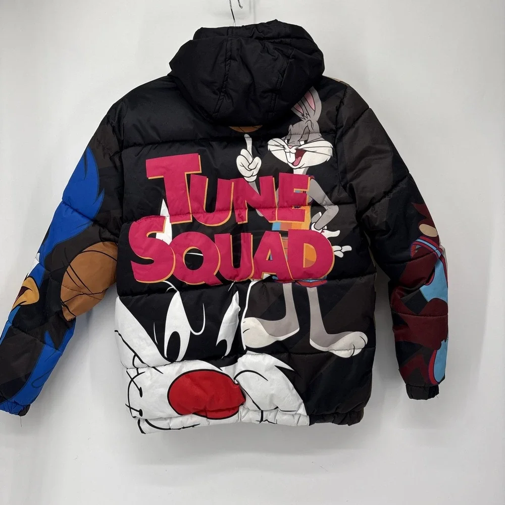 LOONEY TUNES Hooded Full Zip Puffer Jacket Youth 14-16  All Over Print